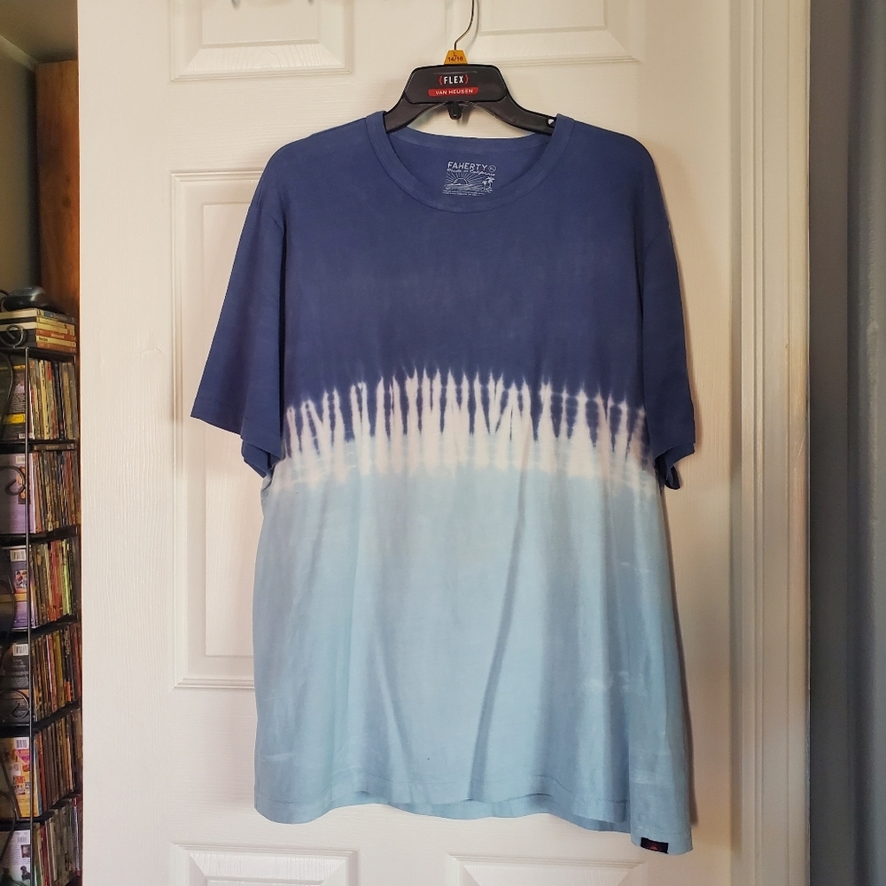 Faherty Coastal Blue Tie-Dye T-Shirt Organic Cotton Summer Vacation‎ Beachy XL